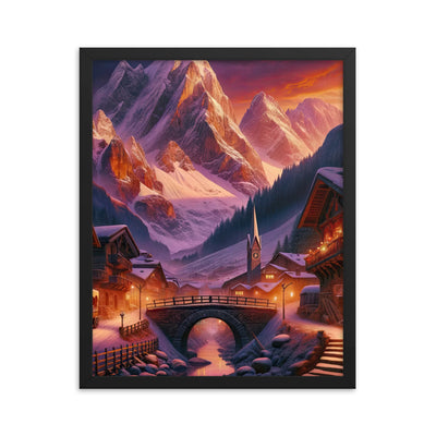 Magische Alpenstunde: Digitale Kunst mit warmem Himmelsschein über schneebedeckte Berge - Premium Poster mit Rahmen berge xxx yyy zzz 40.6 x 50.8 cm