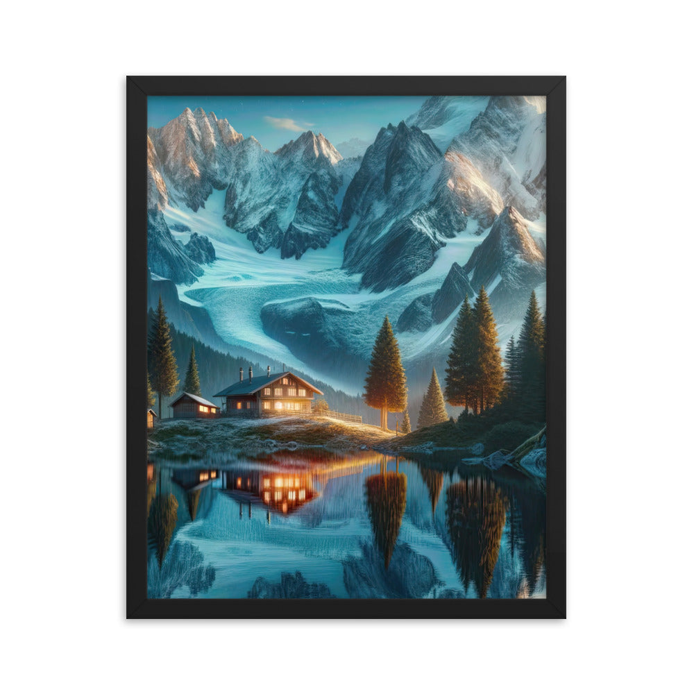 Stille Alpenmajestätik: Digitale Kunst mit Schnee und Bergsee-Spiegelung - Premium Poster mit Rahmen berge xxx yyy zzz 40.6 x 50.8 cm