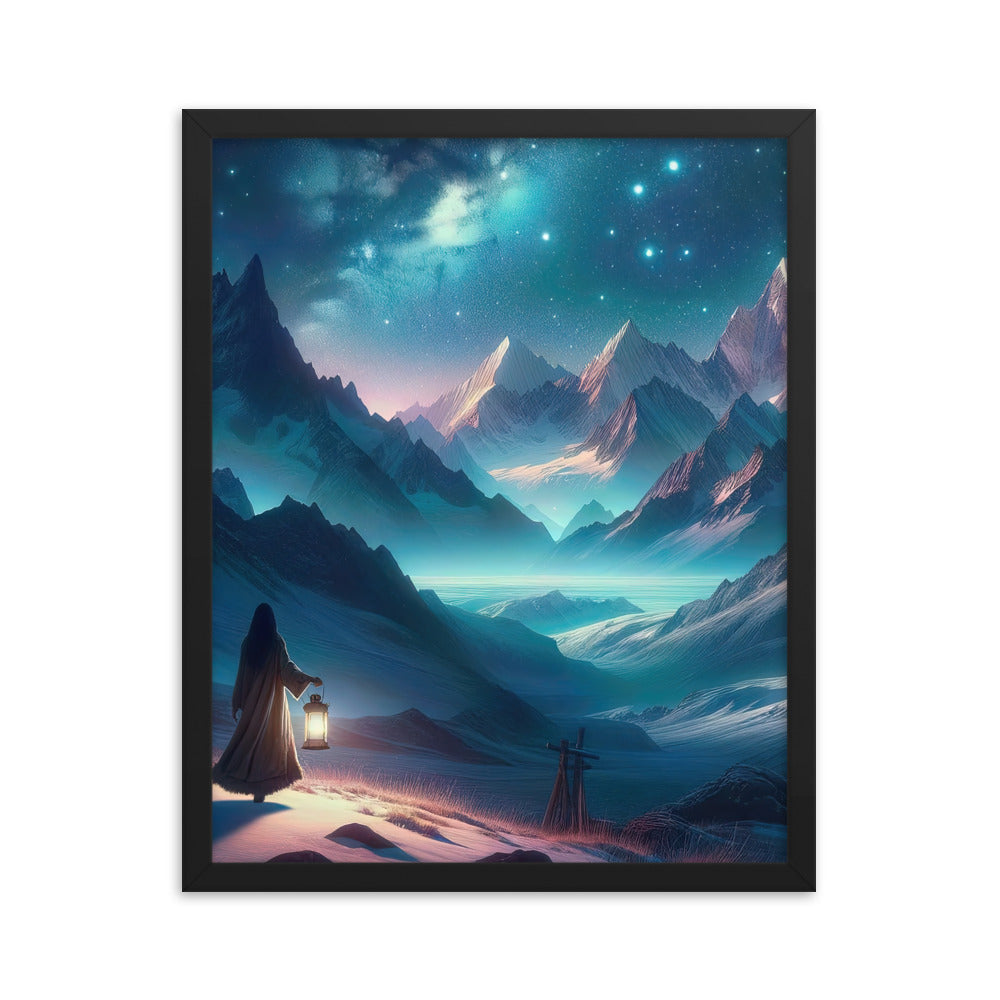 Stille Alpennacht: Digitale Kunst mit Gipfeln und Sternenteppich - Premium Poster mit Rahmen wandern xxx yyy zzz 40.6 x 50.8 cm