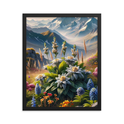 Alpine Flora: Digitales Kunstwerk mit lebendigen Blumen - Premium Poster mit Rahmen berge xxx yyy zzz 40.6 x 50.8 cm