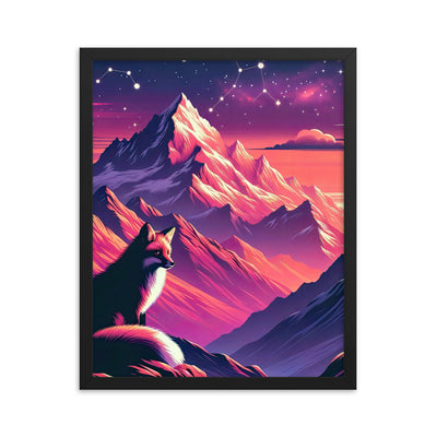 Fuchs im dramatischen Sonnenuntergang: Digitale Bergillustration in Abendfarben - Premium Poster mit Rahmen camping xxx yyy zzz 40.6 x 50.8 cm
