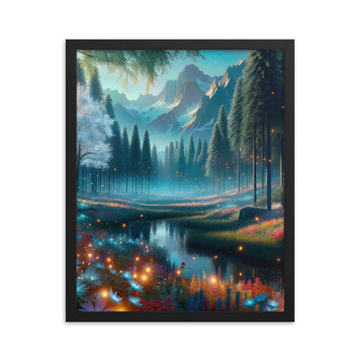 Ätherischer Alpenwald: Digitale Darstellung mit leuchtenden Bäumen und Blumen - Premium Poster mit Rahmen camping xxx yyy zzz 40.6 x 50.8 cm