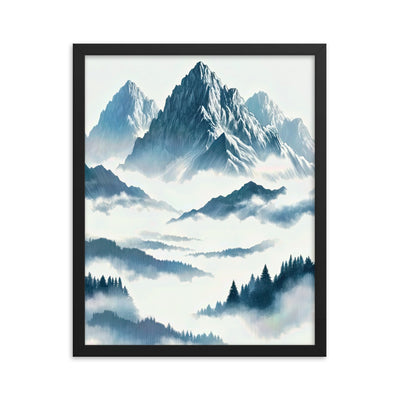 Nebeliger Alpenmorgen-Essenz, verdeckte Täler und Wälder - Premium Poster mit Rahmen berge xxx yyy zzz 40.6 x 50.8 cm