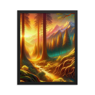 Golden-Stunde Alpenwald, Sonnenlicht durch Blätterdach - Premium Poster mit Rahmen camping xxx yyy zzz 40.6 x 50.8 cm