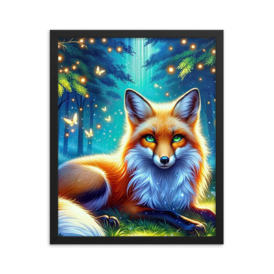 Funkelnder Nachtfuchs auf Waldlichtung mit Feuerwerk - Premium Poster mit Rahmen camping xxx yyy zzz 40.6 x 50.8 cm