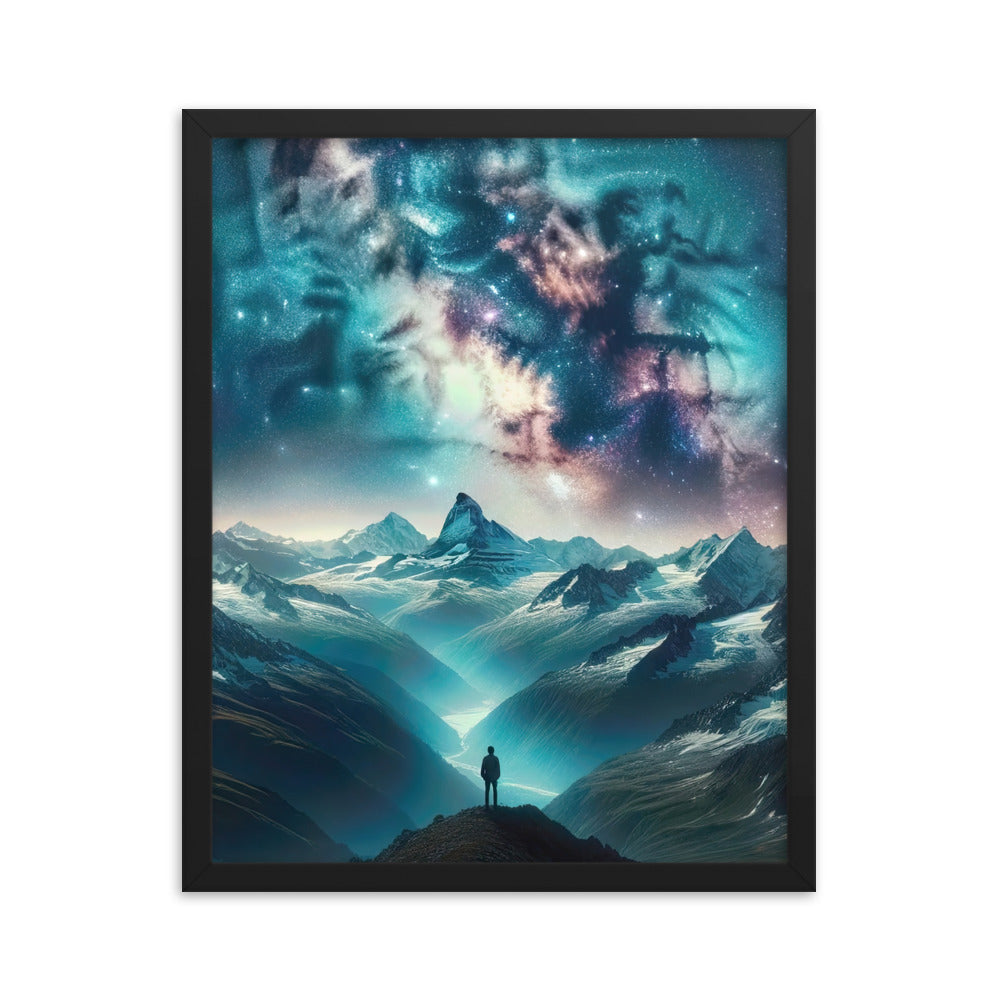 Alpennacht mit Milchstraße: Digitale Kunst mit Bergen und Sternenhimmel - Premium Poster mit Rahmen wandern xxx yyy zzz 40.6 x 50.8 cm