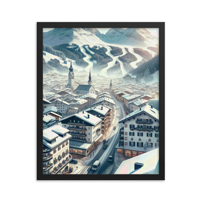Winter in Kitzbühel: Digitale Malerei von schneebedeckten Dächern - Premium Poster mit Rahmen berge xxx yyy zzz 40.6 x 50.8 cm