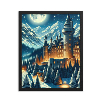 Mondhelle Schlossnacht in den Alpen, sternenklarer Himmel - Premium Poster mit Rahmen berge xxx yyy zzz 40.6 x 50.8 cm