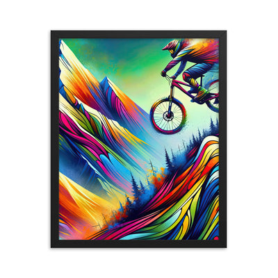 Mountainbiker in farbenfroher Alpenkulisse mit abstraktem Touch (M) - Premium Poster mit Rahmen xxx yyy zzz 40.6 x 50.8 cm