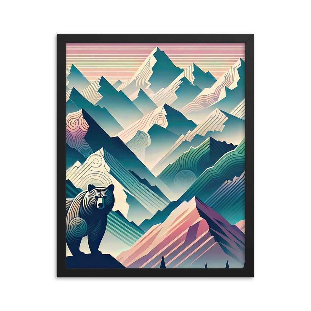 Bär im Panoramablick der Alpen, moderne Kunst-Gebirgsschichten - Premium Poster mit Rahmen camping xxx yyy zzz 40.6 x 50.8 cm