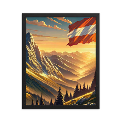 Ruhiger Alpenabend mit österreichischer Flagge und goldenem Sonnenuntergang - Premium Poster mit Rahmen berge xxx yyy zzz 40.6 x 50.8 cm