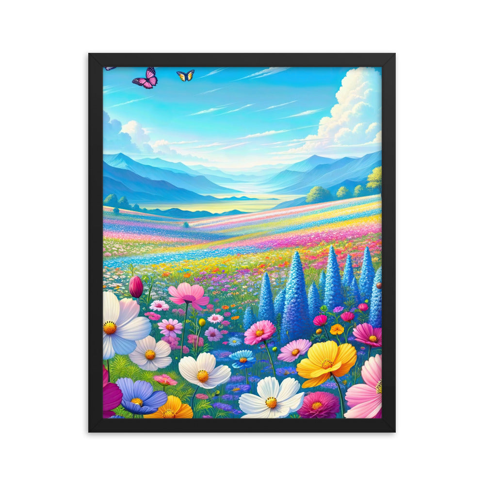 Weitläufiges Blumenfeld unter himmelblauem Himmel, leuchtende Flora - Premium Poster mit Rahmen camping xxx yyy zzz 40.6 x 50.8 cm