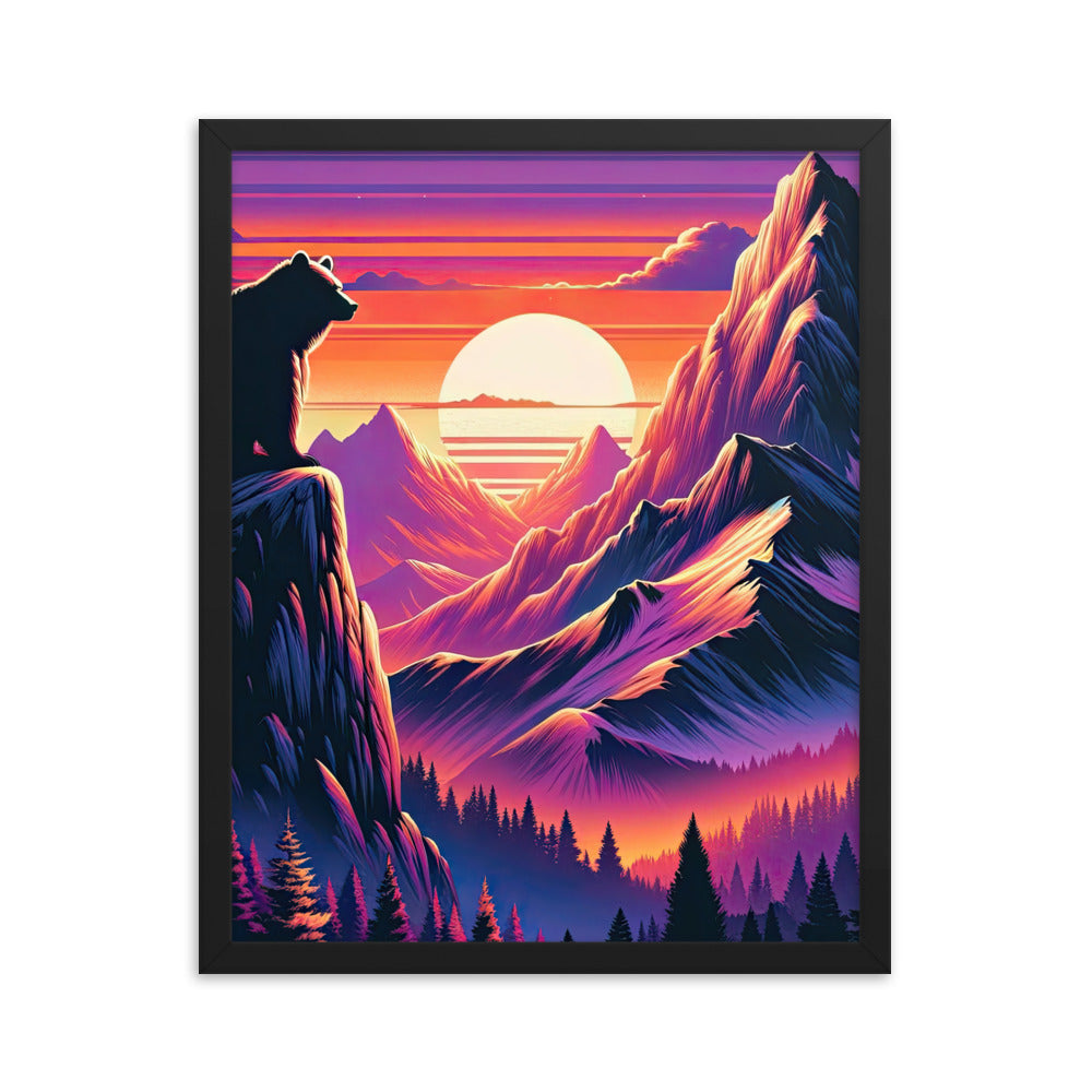 Alpen-Sonnenuntergang mit Bär auf Hügel, warmes Himmelsfarbenspiel - Premium Poster mit Rahmen camping xxx yyy zzz 40.6 x 50.8 cm