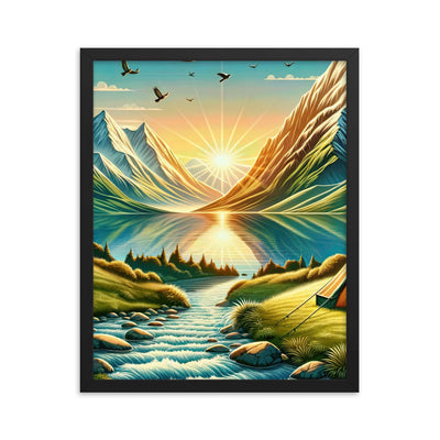 Zelt im Alpenmorgen mit goldenem Licht, Schneebergen und unberührten Seen - Premium Poster mit Rahmen berge xxx yyy zzz 40.6 x 50.8 cm