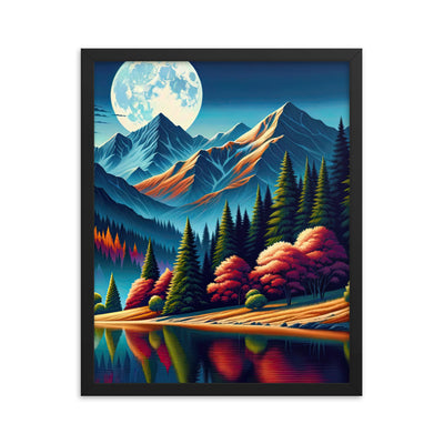 Ruhiger Herbstabend in den Alpen, grün-rote Berge - Premium Poster mit Rahmen berge xxx yyy zzz 40.6 x 50.8 cm