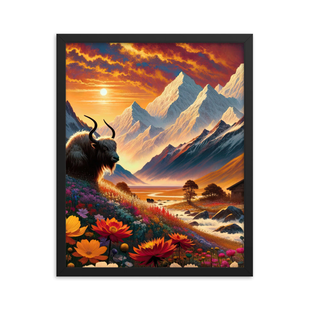 Magischer Alpenabend mit Hochlandkuh und goldener Sonnenkulisse - Premium Poster mit Rahmen berge xxx yyy zzz 40.6 x 50.8 cm