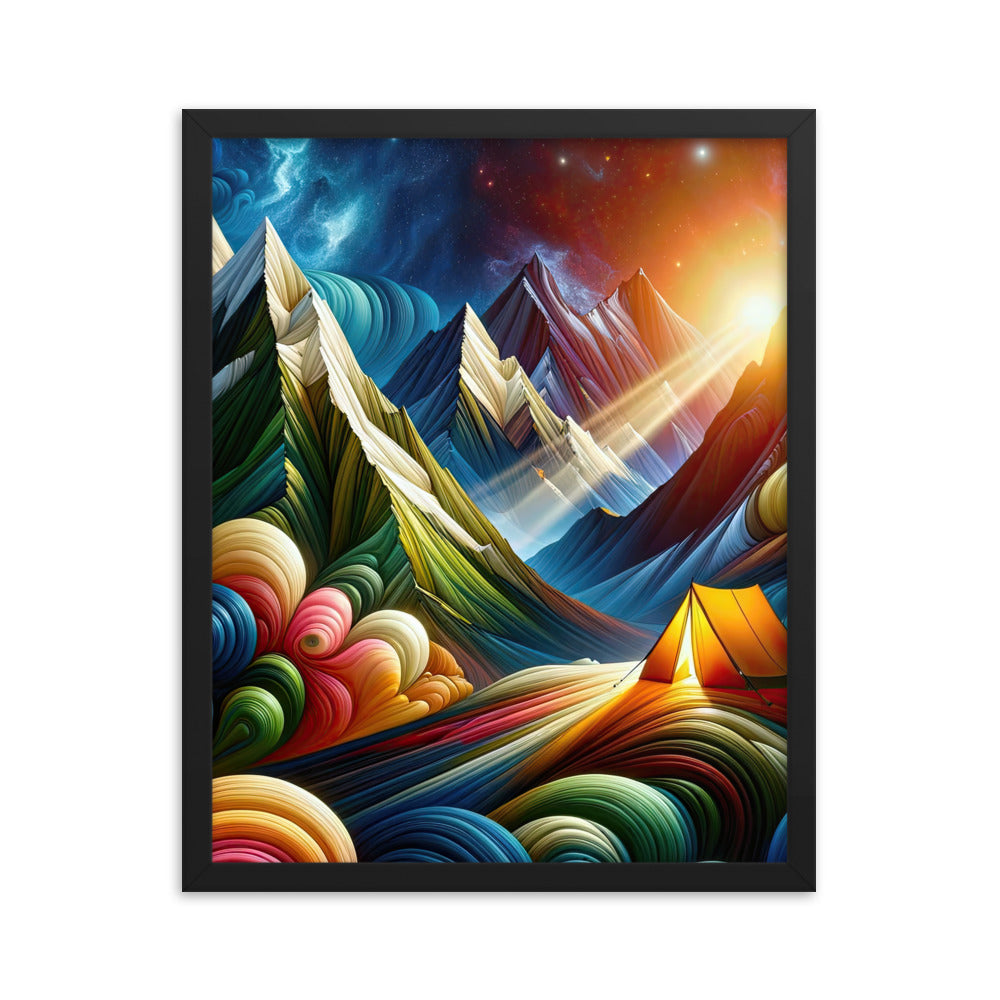 Abstrakte Bergwelt in lebendigen Farben mit Zelt - Premium Poster mit Rahmen camping xxx yyy zzz 40.6 x 50.8 cm