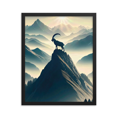 Morgendlicher Steinbock auf Alpengipfel, steile Berghänge - Premium Poster mit Rahmen berge xxx yyy zzz 40.6 x 50.8 cm