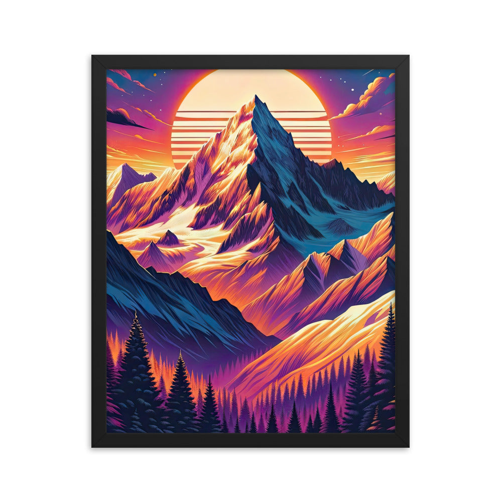 Lebendiger Alpen-Sonnenuntergang, schneebedeckte Gipfel in warmen Tönen - Premium Poster mit Rahmen berge xxx yyy zzz 40.6 x 50.8 cm