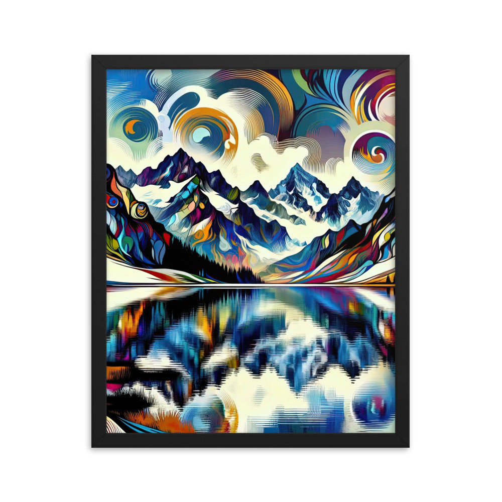 Alpensee im Zentrum eines abstrakt-expressionistischen Alpen-Kunstwerks - Premium Poster mit Rahmen berge xxx yyy zzz 40.6 x 50.8 cm