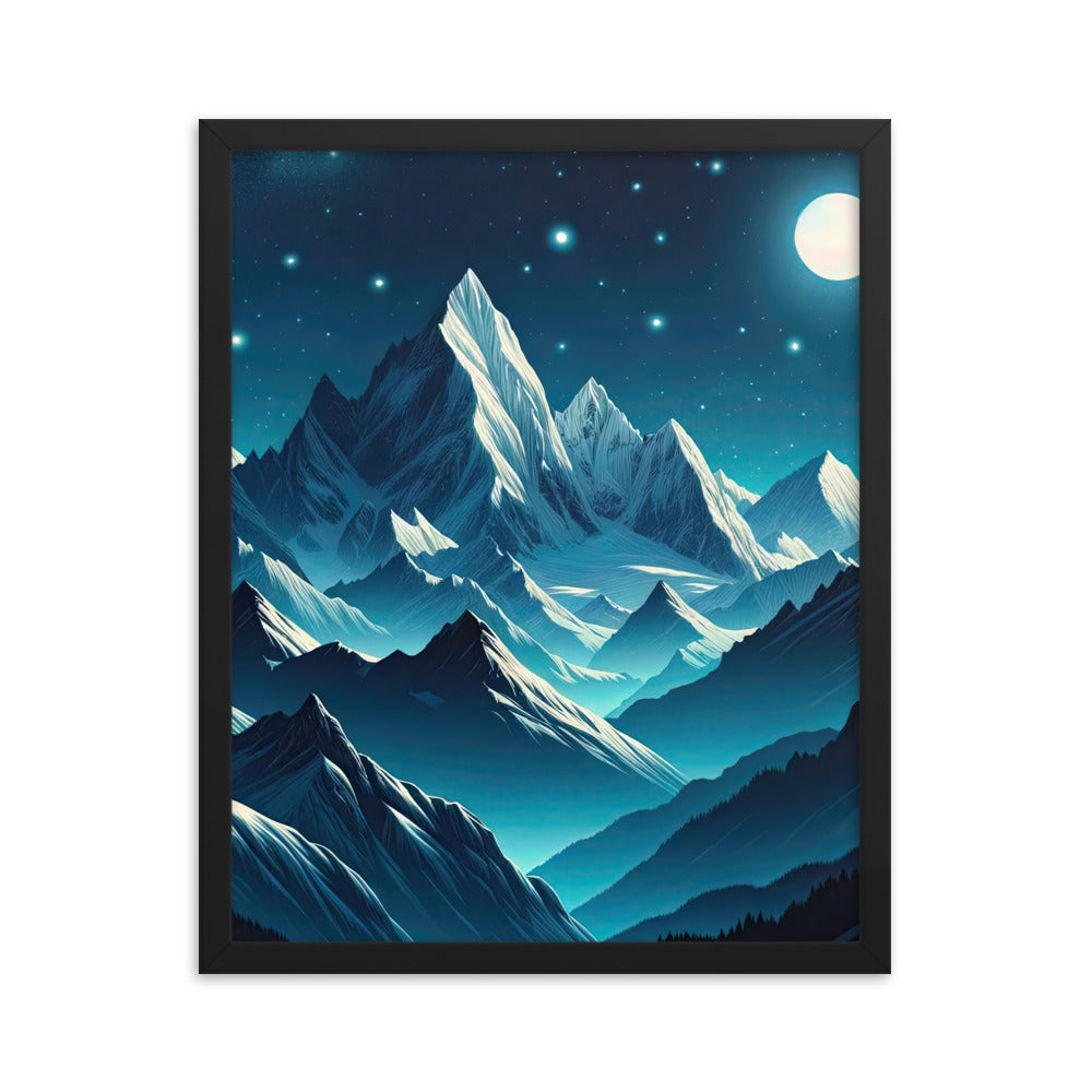 Sternenklare Nacht über den Alpen, Vollmondschein auf Schneegipfeln - Premium Poster mit Rahmen berge xxx yyy zzz 40.6 x 50.8 cm