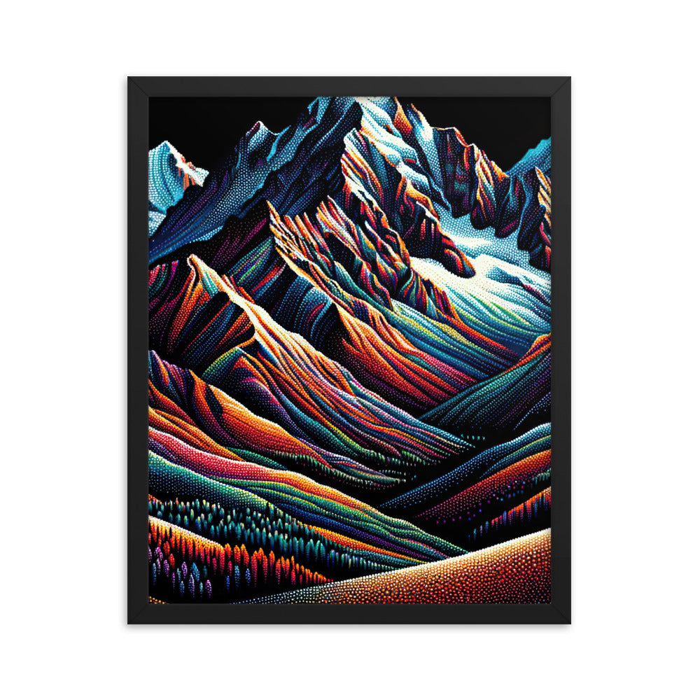 Pointillistische Darstellung der Alpen, Farbpunkte formen die Landschaft - Premium Poster mit Rahmen berge xxx yyy zzz 40.6 x 50.8 cm