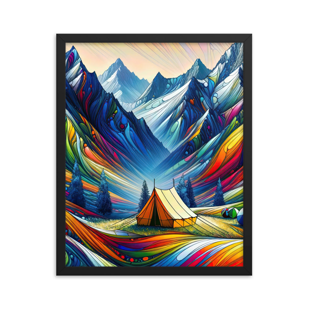 Surreale Alpen in abstrakten Farben, dynamische Formen der Landschaft - Premium Poster mit Rahmen camping xxx yyy zzz 40.6 x 50.8 cm