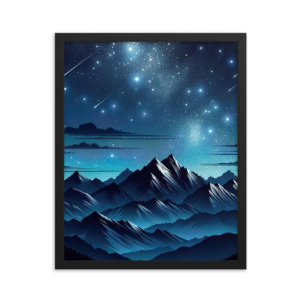 Alpen unter Sternenhimmel mit glitzernden Sternen und Meteoren - Premium Poster mit Rahmen berge xxx yyy zzz 40.6 x 50.8 cm