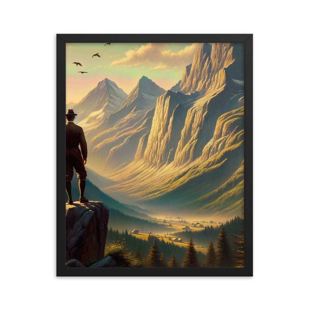Ölgemälde eines Schweizer Wanderers in den Alpen bei goldenem Sonnenlicht - Premium Poster mit Rahmen wandern xxx yyy zzz 40.6 x 50.8 cm