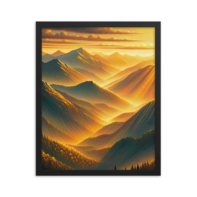 Ölgemälde der Berge in der goldenen Stunde, Sonnenuntergang über warmer Landschaft - Premium Poster mit Rahmen berge xxx yyy zzz 40.6 x 50.8 cm