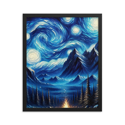 Sternennacht-Stil Ölgemälde der Alpen, himmlische Wirbelmuster - Premium Poster mit Rahmen berge xxx yyy zzz 40.6 x 50.8 cm