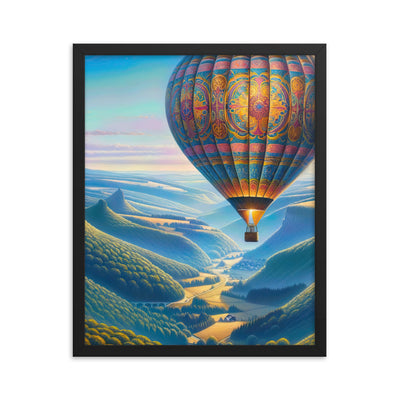 Ölgemälde einer ruhigen Szene mit verziertem Heißluftballon - Premium Poster mit Rahmen berge xxx yyy zzz 40.6 x 50.8 cm