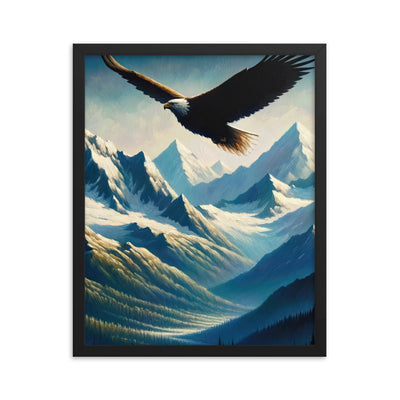 Ölgemälde eines Adlers vor schneebedeckten Bergsilhouetten - Premium Poster mit Rahmen berge xxx yyy zzz 40.6 x 50.8 cm
