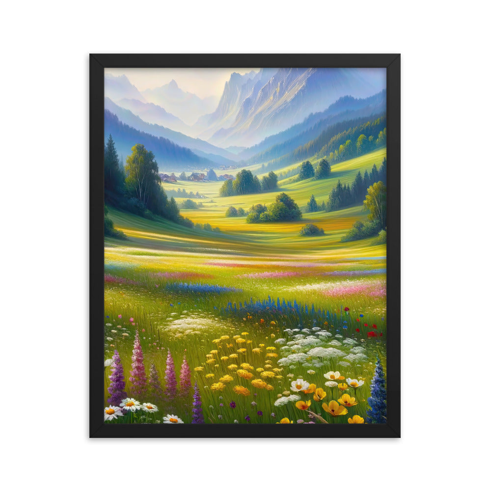 Ölgemälde einer Almwiese, Meer aus Wildblumen in Gelb- und Lilatönen - Premium Poster mit Rahmen berge xxx yyy zzz 40.6 x 50.8 cm