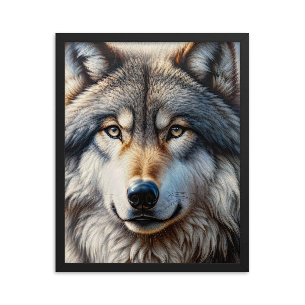 Porträt-Ölgemälde eines prächtigen Wolfes mit faszinierenden Augen (AN) - Premium Poster mit Rahmen xxx yyy zzz 40.6 x 50.8 cm