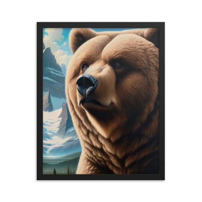Realistisches Ölgemälde eines männlichen Bären in den Bergen mit Fokus auf Stärke und Schärfe - Premium Poster mit Rahmen camping xxx yyy zzz 40.6 x 50.8 cm