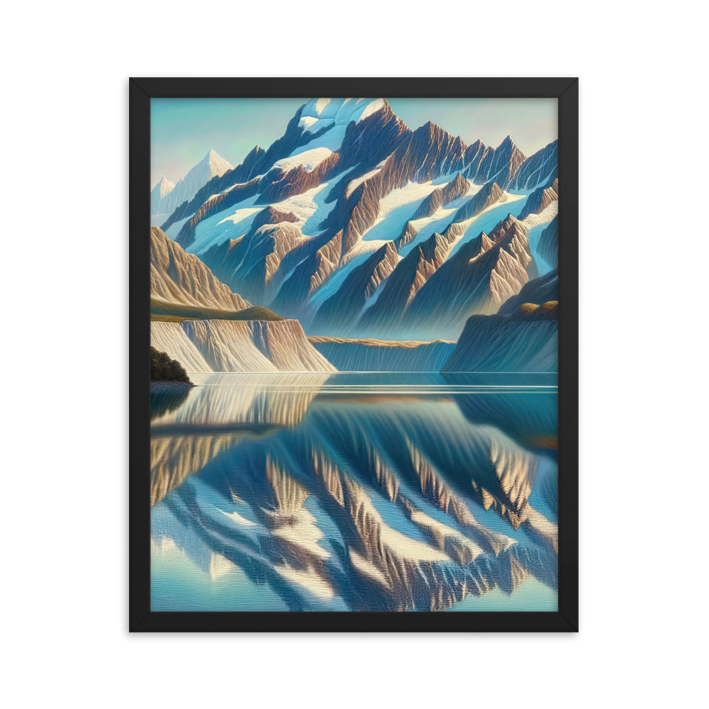 Ölgemälde eines unberührten Sees, der die Bergkette spiegelt - Premium Poster mit Rahmen berge xxx yyy zzz 40.6 x 50.8 cm
