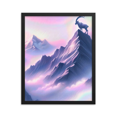 Pastellzeichnung der Alpen im Morgengrauen mit Steinbock in Rosa- und Lavendeltönen - Premium Poster mit Rahmen berge xxx yyy zzz 40.6 x 50.8 cm