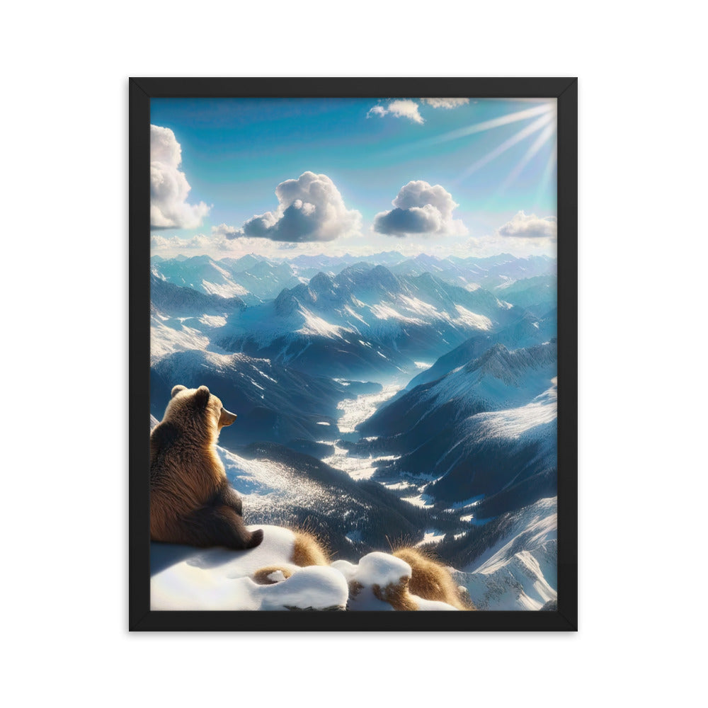 Foto der Alpen im Winter mit Bären auf dem Gipfel, glitzernder Neuschnee unter der Sonne - Premium Poster mit Rahmen camping xxx yyy zzz 40.6 x 50.8 cm