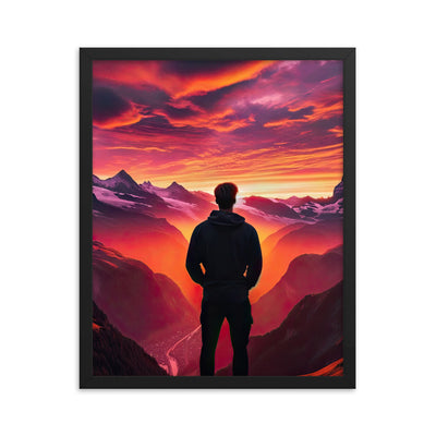 Foto der Schweizer Alpen im Sonnenuntergang, Himmel in surreal glänzenden Farbtönen - Premium Poster mit Rahmen wandern xxx yyy zzz 40.6 x 50.8 cm