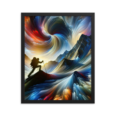 Foto der Alpen in abstrakten Farben mit Bergsteigersilhouette - Premium Poster mit Rahmen wandern xxx yyy zzz 40.6 x 50.8 cm