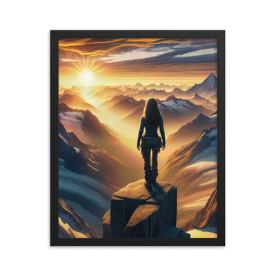 Fotorealistische Darstellung der Alpen bei Sonnenaufgang, Wanderin unter einem gold-purpurnen Himmel - Enhanced Matte Paper Framed wandern xxx yyy zzz 40.6 x 50.8 cm