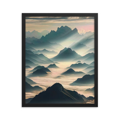 Foto der Alpen im Morgennebel, majestätische Gipfel ragen aus dem Nebel - Premium Poster mit Rahmen berge xxx yyy zzz 40.6 x 50.8 cm