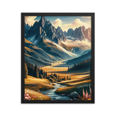 Quadratisches Kunstwerk der Alpen, majestätische Berge unter goldener Sonne - Premium Poster mit Rahmen berge xxx yyy zzz 40.6 x 50.8 cm