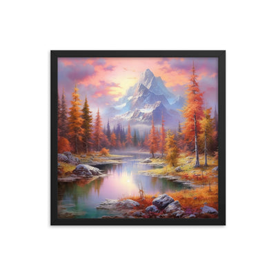Landschaftsmalerei - Berge, Bäume, Bergsee und Herbstfarben - Premium Poster mit Rahmen berge xxx 45.7 x 45.7 cm