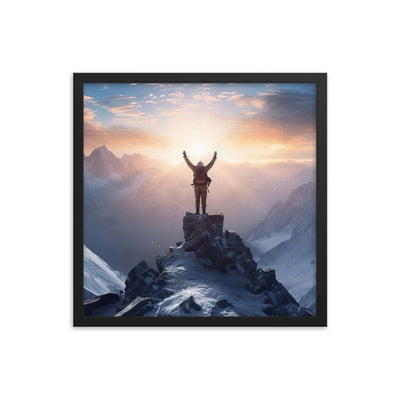 Mann auf der Spitze eines Berges - Landschaftsmalerei - Premium Poster mit Rahmen berge xxx Black 45.7 x 45.7 cm
