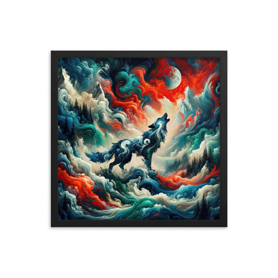 Abstrakte Kunst eines Wolfes in den Alpen mit Mustern aus eisigem Blau und Waldgrün verschmelzen mit feurigen Farben (AN) - Enhanced Matte xxx yyy zzz 45.7 x 45.7 cm