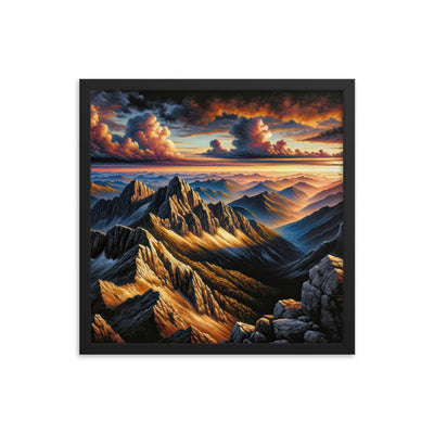 Alpen in Abenddämmerung: Acrylgemälde mit beleuchteten Berggipfeln - Premium Poster mit Rahmen berge xxx yyy zzz 45.7 x 45.7 cm