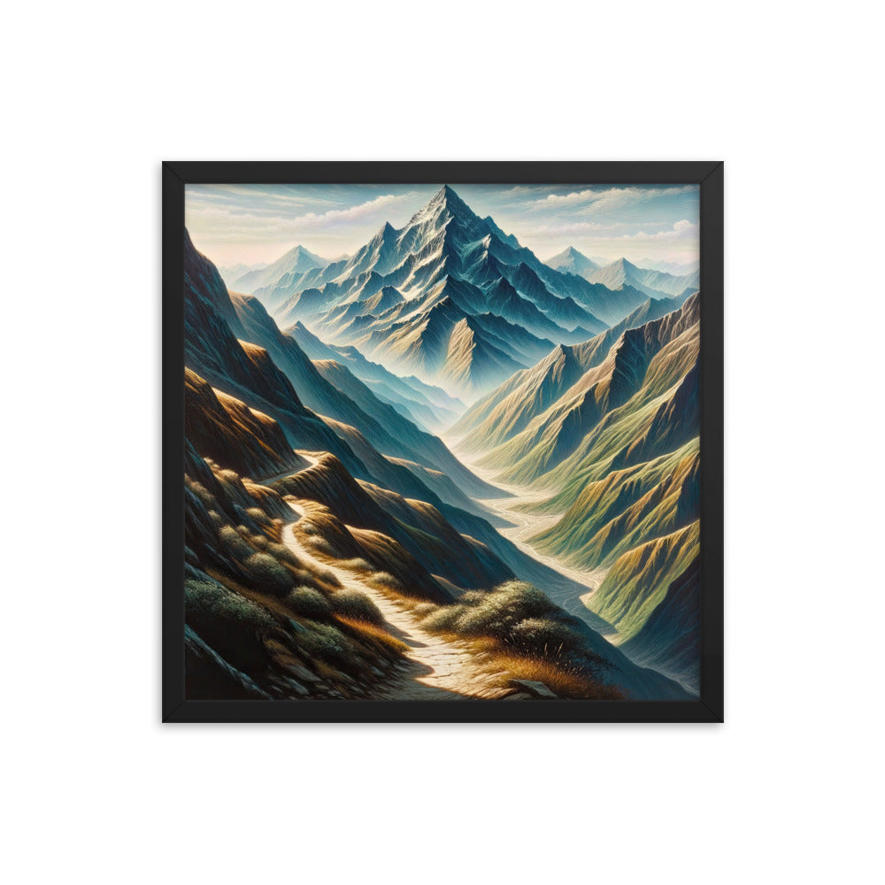 Berglandschaft: Acrylgemälde mit hervorgehobenem Pfad - Premium Poster mit Rahmen berge xxx yyy zzz 45.7 x 45.7 cm