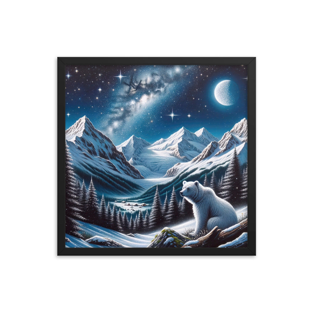 Sternennacht und Eisbär: Acrylgemälde mit Milchstraße, Alpen und schneebedeckte Gipfel - Premium Poster mit Rahmen camping xxx yyy zzz 45.7 x 45.7 cm